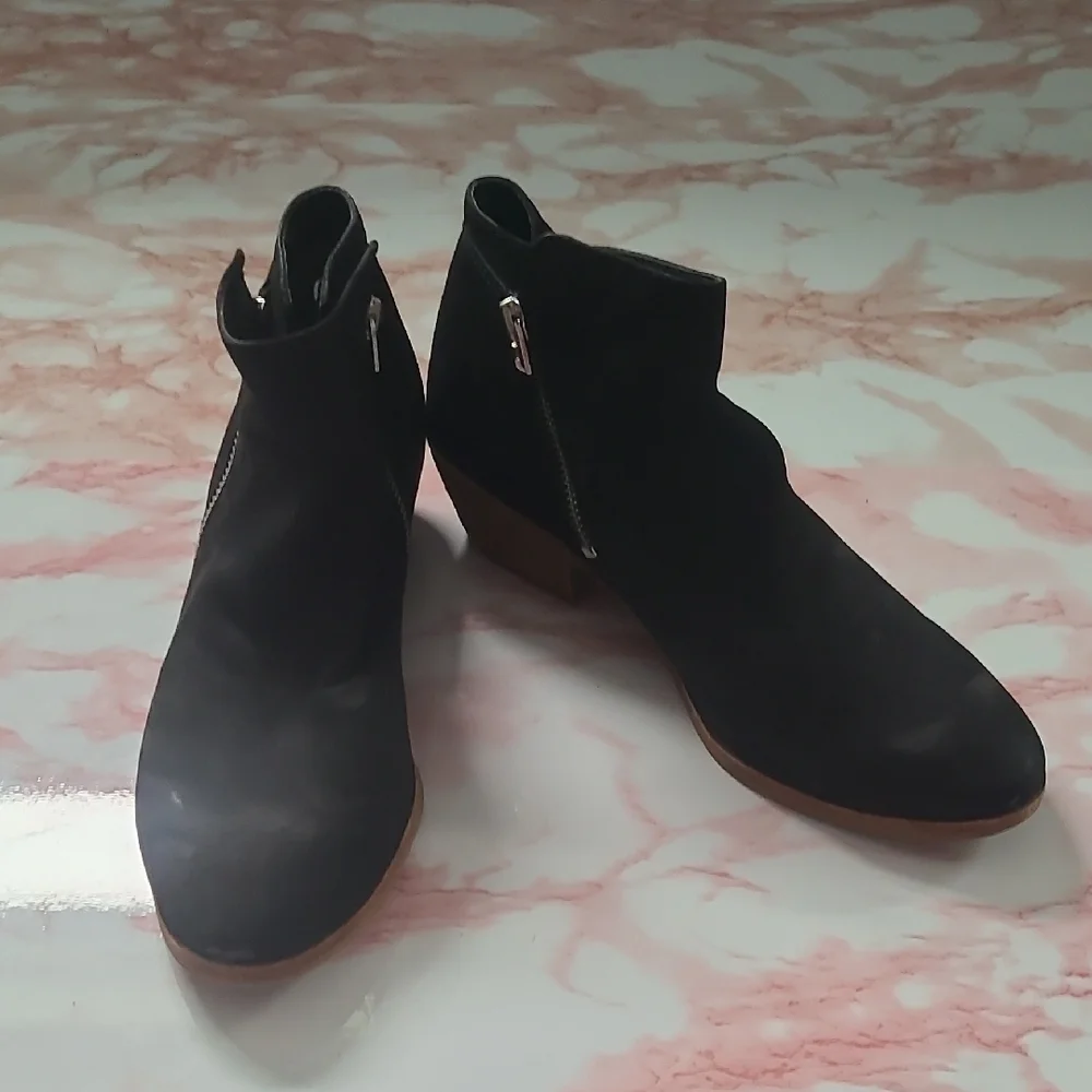 GUC Sam Edelman Packer Black Suede Ankle Boots Double Zipper Sz 7